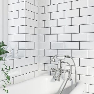 white metro tiles with grey grout