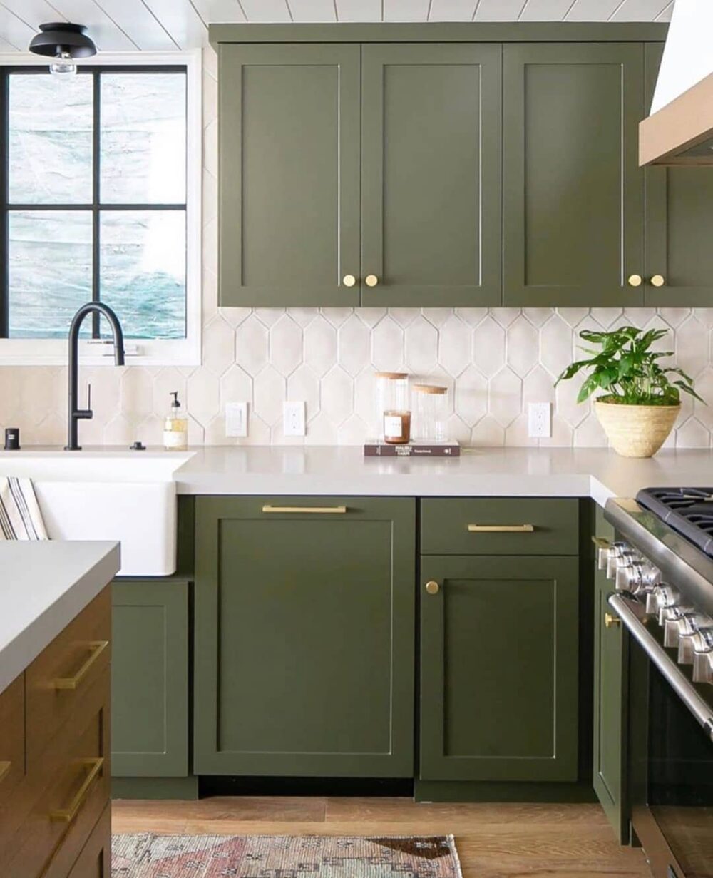 large green kitchen cabinets