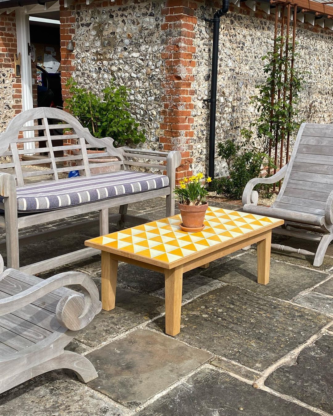 Yellow tiled table top