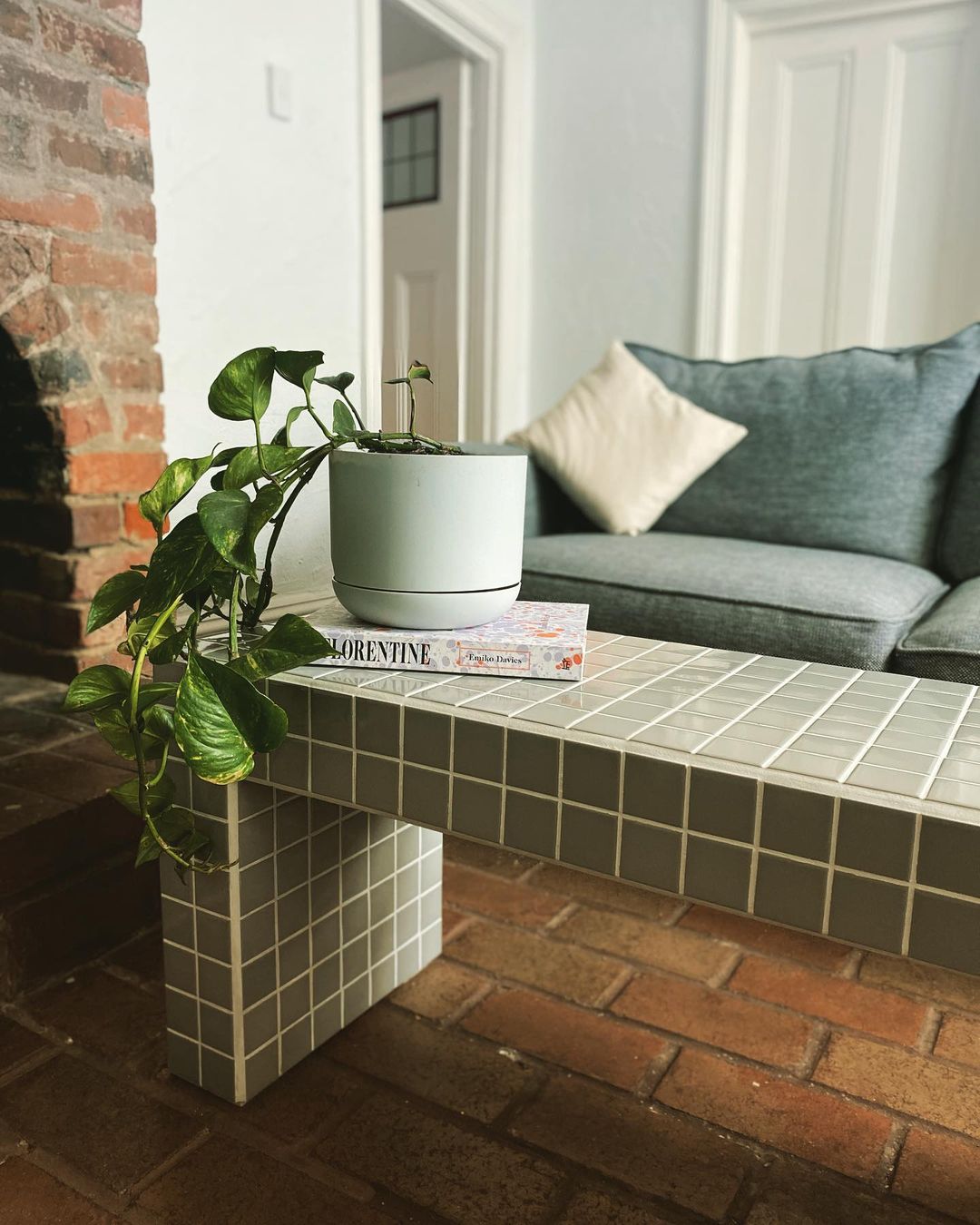 Olive green fully tiled table