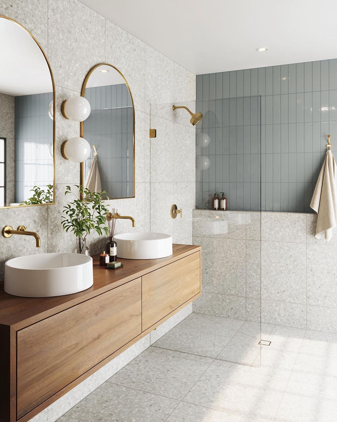 Original terrazzo tiles were created from a mixture of cement and chips of marble, granite, quartz and even shell, giving them their characteristic speckled appearance.