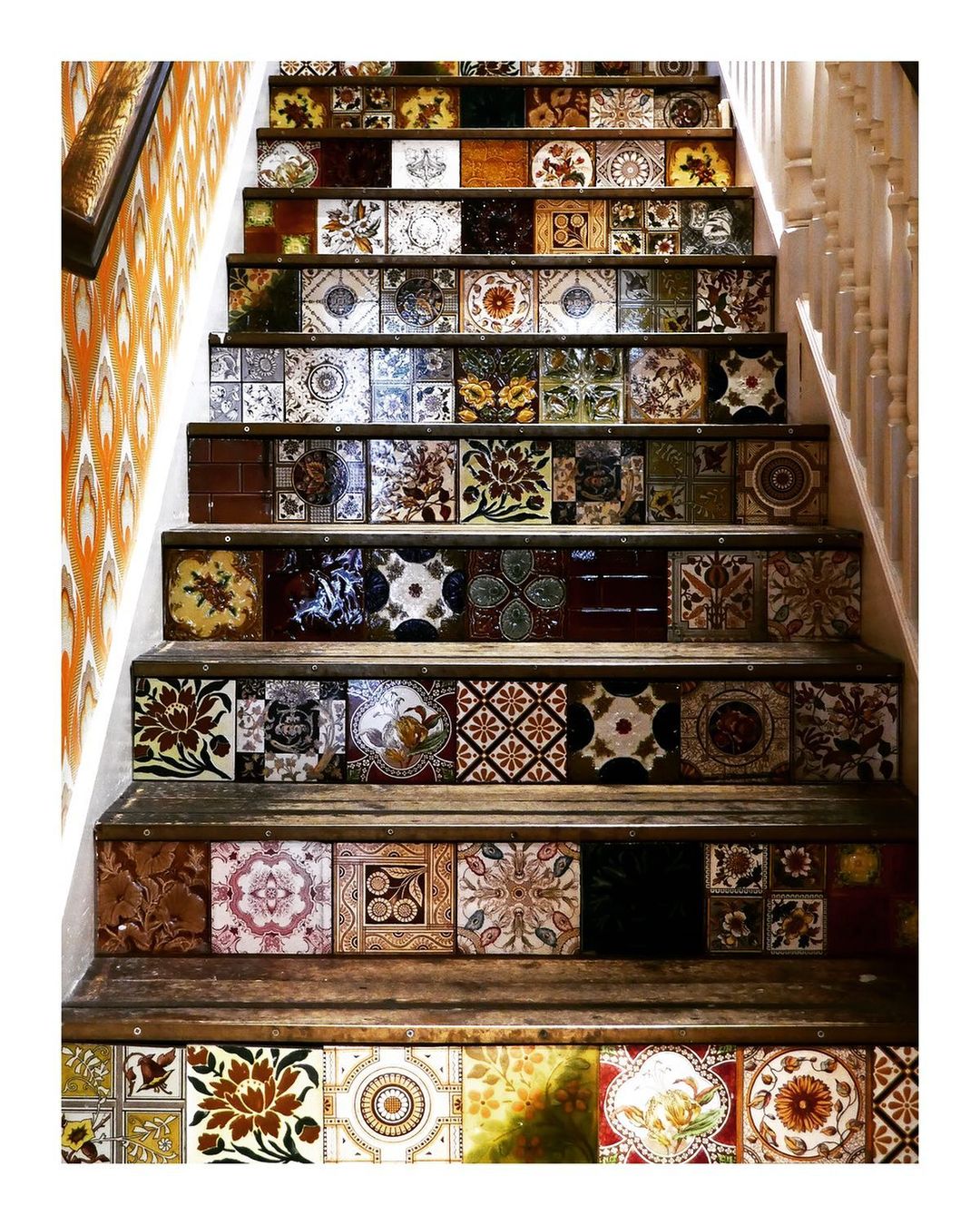 Add interest to a well-worn staircase with vintage-style patchwork tiles.